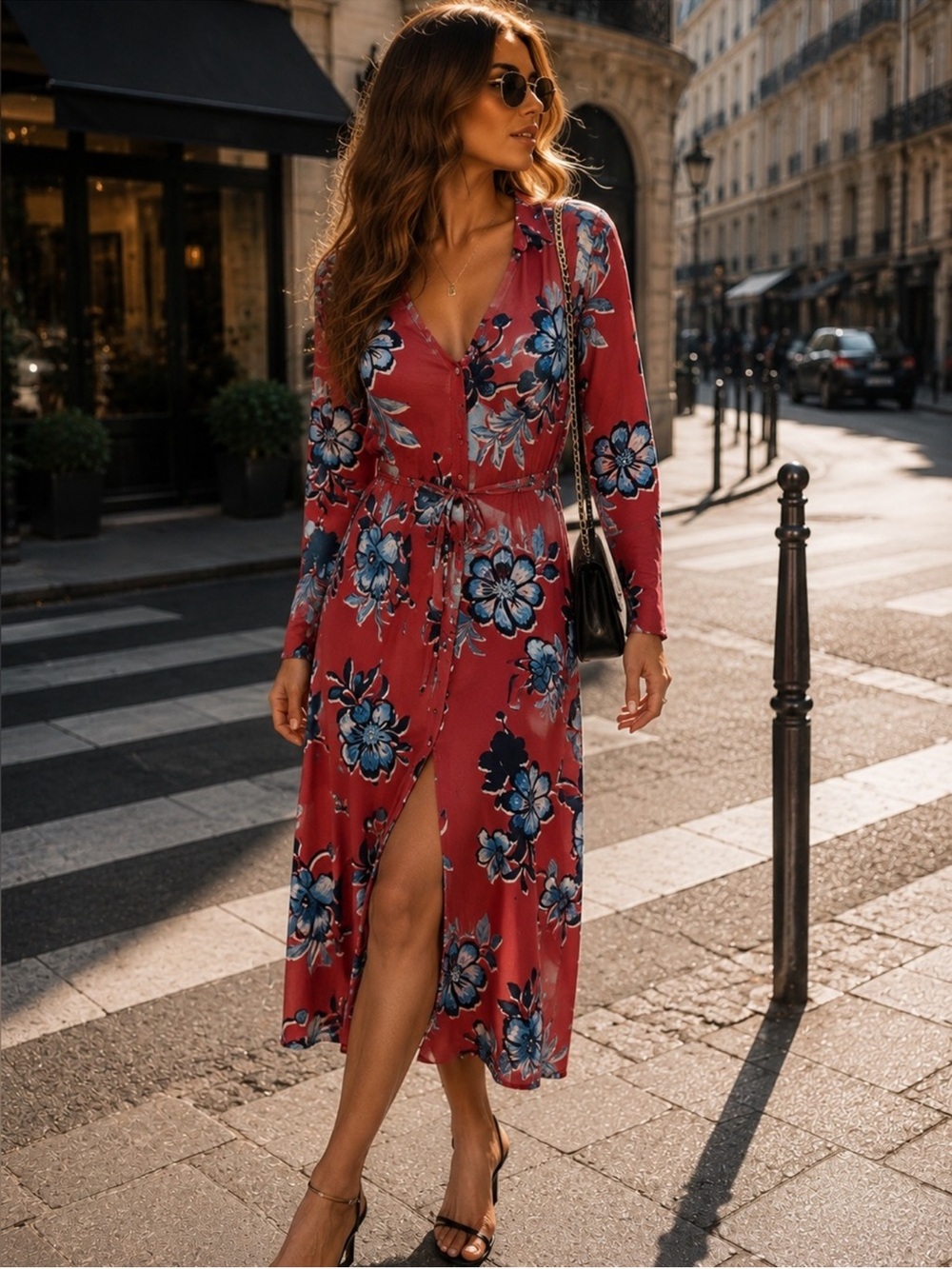ZARA retro print floral button dress